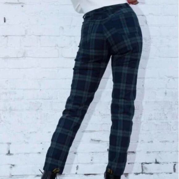Brandy Melville John Galt Blue Green Plaid High Waist Zip Button Trouser Pant SM - Picture 2 of 6